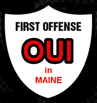 A white shield with red text